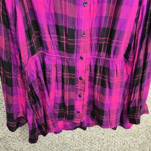 Lane Bryant‎ Top Womens Plus 18 Purple Plaid Button Up Blouse Elastic Waist - Picture 5 of 7